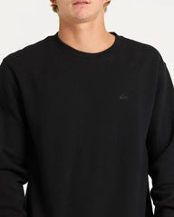 Black sweatshirt with a small logo on a plain background