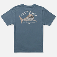 Salty Crew Slate Blue Tee with Shark print and white background
