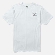 A white short-sleeve crewneck t-shirt with a small 'Salty Crew x Wolley' graphic printed on the left chest, displayed on a clean white background.