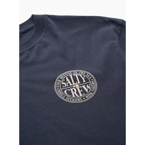 Navy blue t-shirt with Salty Crew logo on a white background
