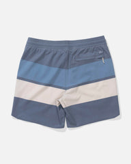 Blue and gray striped shorts on a white background