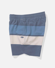 Blue and beige striped shorts on a white background