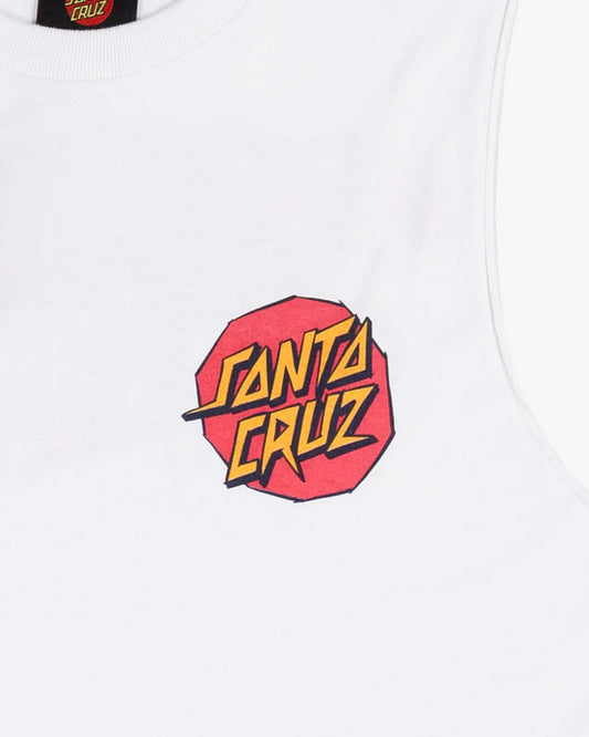 White t-shirt with red and yellow 'Santa Cruz' logo on a white background