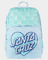 Light blue checkered backpack with 'Santa Cruz' logo on a white background