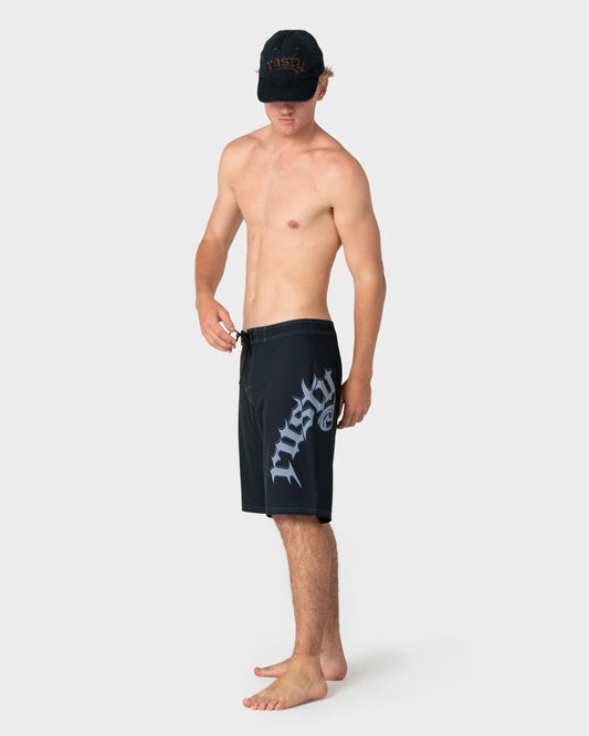 black boardshort with rusty up the side