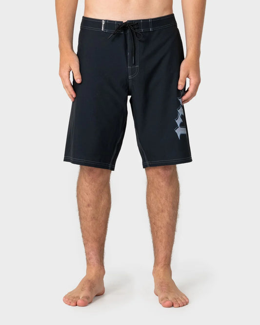 black boardshort with rusty up the side
