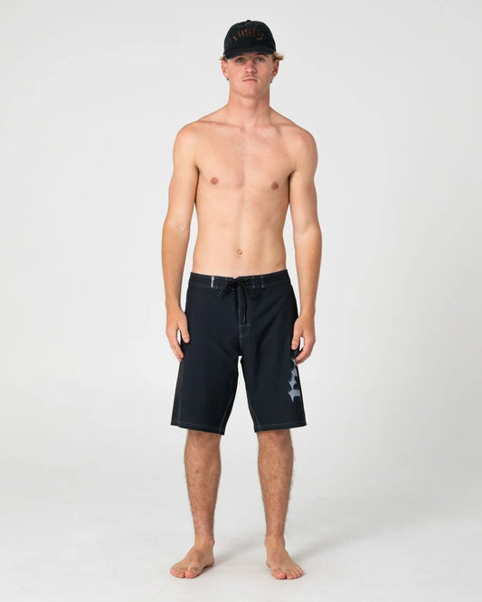 black boardshort with rusty up the side