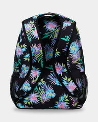 Backpack with colorful floral pattern on a black background