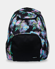 Backpack with colorful floral pattern on a white background