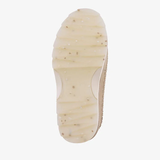Close-up of a beige shoe sole on a white background