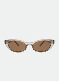 Olive frame sunglasses with brown lenses on a white background
