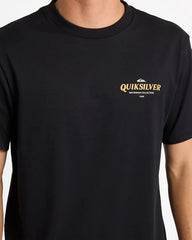Black t-shirt with Quiksilver logo on a white background