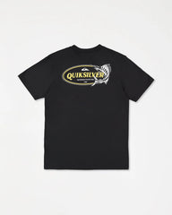 Black t-shirt with Quiksilver logo on a white background