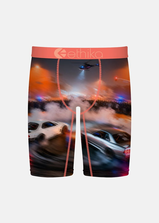boys underwear with cars and ethika logo on band