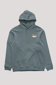 Green hoodie with a small logo on a light gray background
