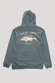 Salty Crew hoodie with fish graphic on a light gray background