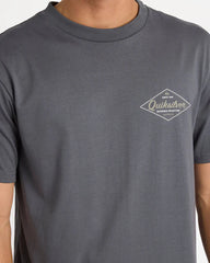 Gray t-shirt with Quiksilver logo on a plain background