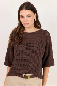 chocolate crochet knit top