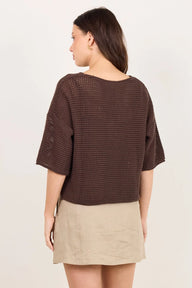 chocolate crochet knit top
