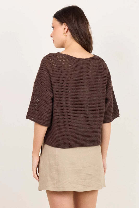 chocolate crochet knit top