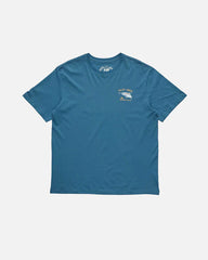 Blue t-shirt with a logo on a white background