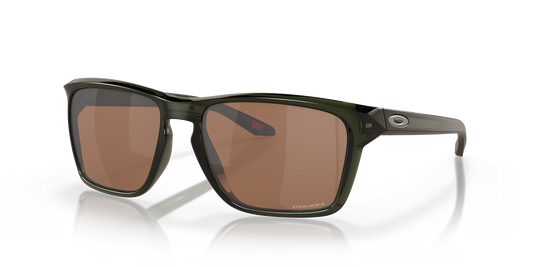 Sunglasses with green frame and brown lenses on a clear background