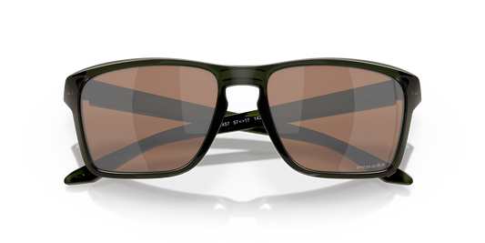 Sunglasses with brown lenses and black frame on a clear background