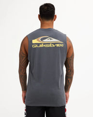 grey muscle tank with chest logo and big back logo