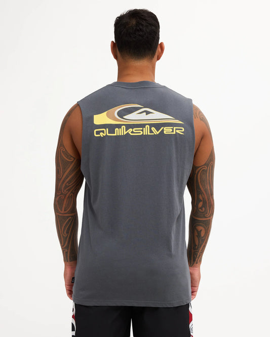 grey muscle tank with chest logo and big back logo
