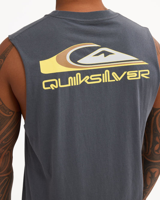 grey muscle tank with chest logo and big back logo