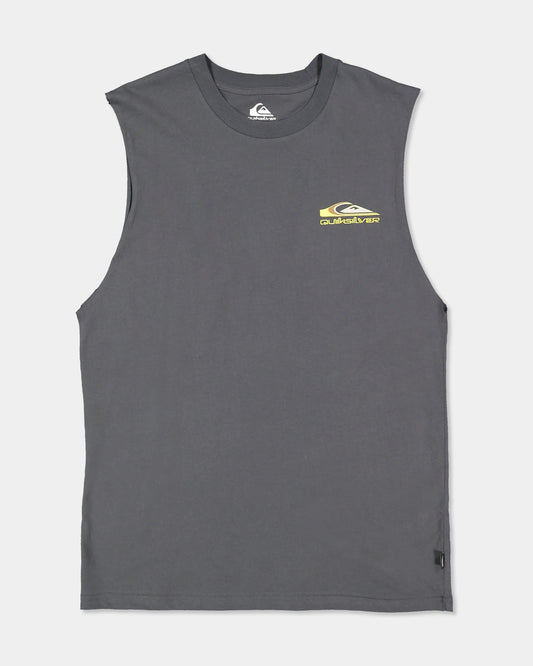 grey muscle tank with chest logo and big back logo
