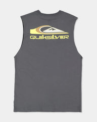 grey muscle tank with chest logo and big back logo