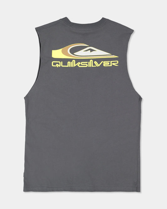 grey muscle tank with chest logo and big back logo