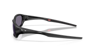 Black sunglasses with a red logo on a transparent background