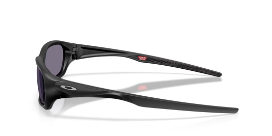 Black sunglasses with a red logo on a transparent background