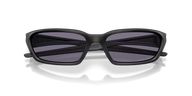 Black sunglasses with a reflective surface on a clear background