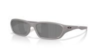 Gray sunglasses with a reflective surface on a white background
