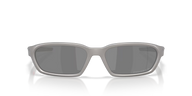 Gray sunglasses with reflective surface on a black background