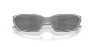 Sunglasses with gray lenses and silver frame on a white background