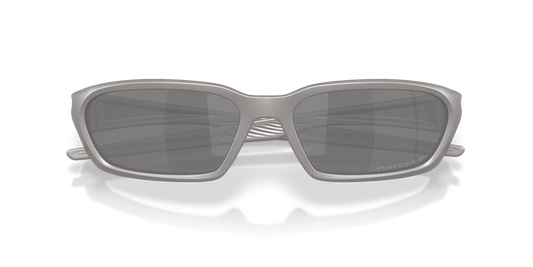 Sunglasses with gray lenses and silver frame on a white background