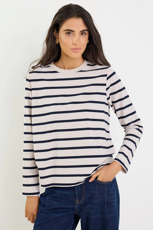 Re:Union Label Tether Ecru Navy Stripe LS Boxy Tee