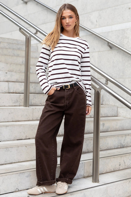 Re:Union Tether Chocolate White Stripe LS Boxy Tee