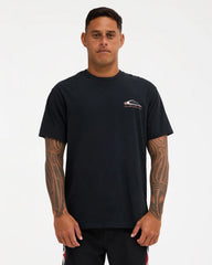 black tee with chest logo and big detailed quiksilver logo on back