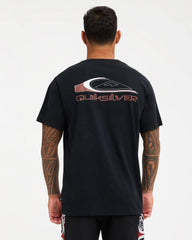black tee with chest logo and big detailed quiksilver logo on back