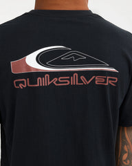 black tee with chest logo and big detailed quiksilver logo on back