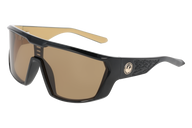 Sunglasses with black frame and brown lenses on a white background