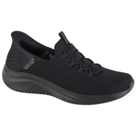 Black sneaker with brand logo on a white background