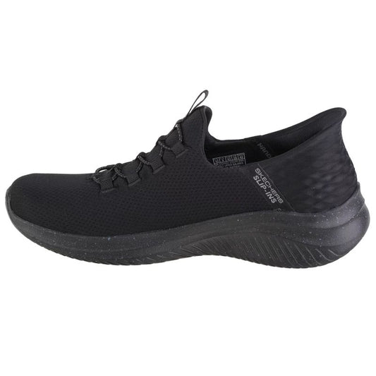 Black running shoe on a white background