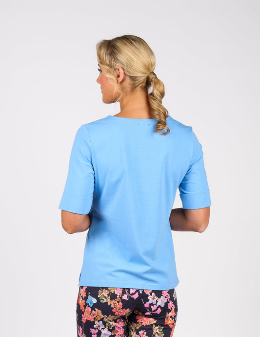 Vassalli V-Neck Top with Cuffed Sleeve