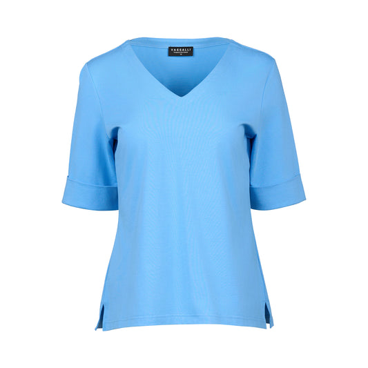 Vassalli Light blue t-shirt with a brand label on a white background
